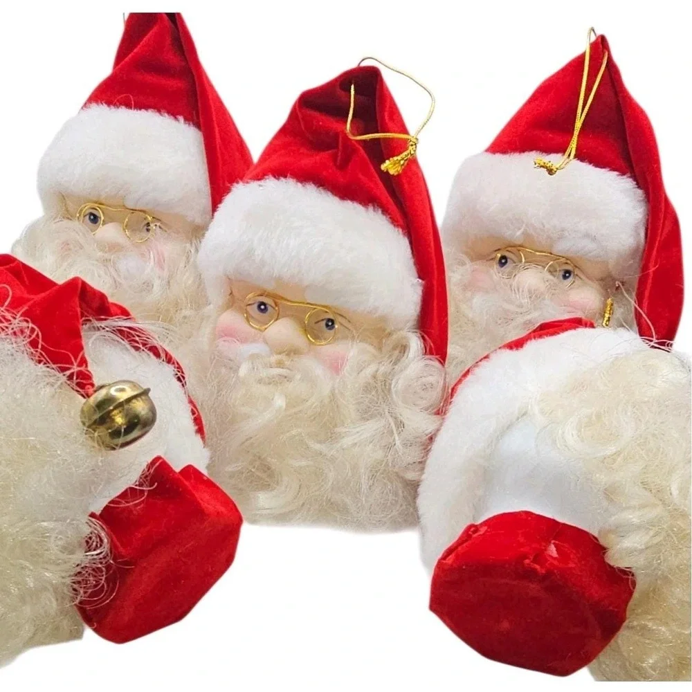 VTG Porcelain Santa Head Christmas Ornament Velvet Hat Curly Beard Lot Of 18‎